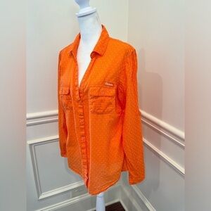 Clemson Tigers Woman's Large Orange Button Up Columbia PFG‎ Cotton Long Sleeve